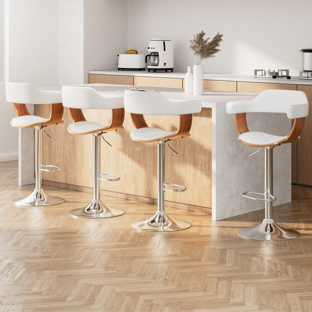 Floyd Leather Bar Stool Adjustable with Armrest (Set of 4) White