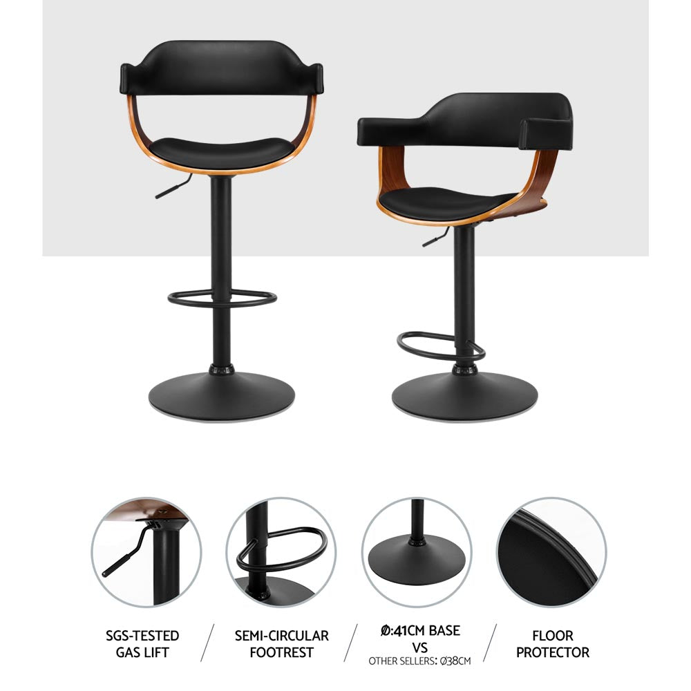 Moss Leather Bar Stool Adjustable with Armrest Black