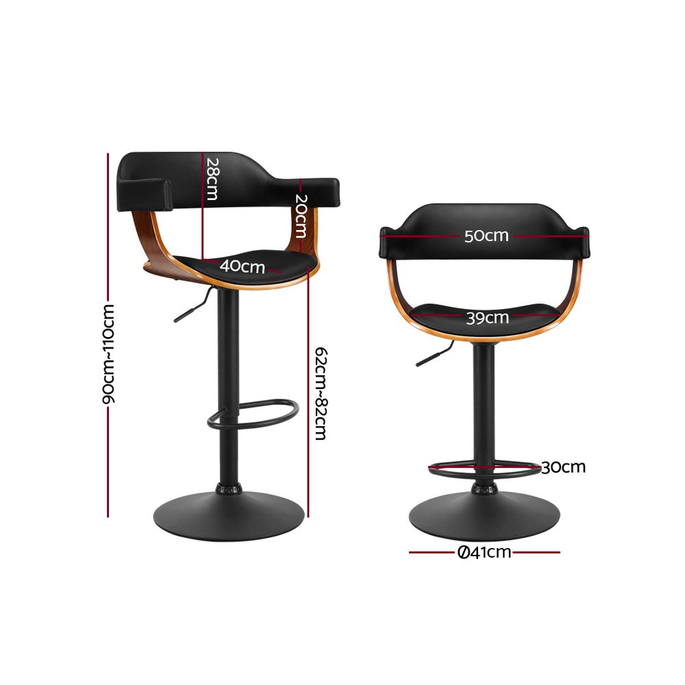 Yuri Leather Bar Stool Adjustable with Armrest (Set of 2) Black