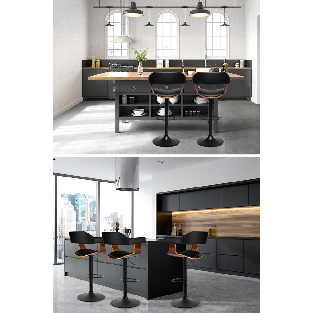 Yuri Leather Bar Stool Adjustable with Armrest (Set of 2) Black