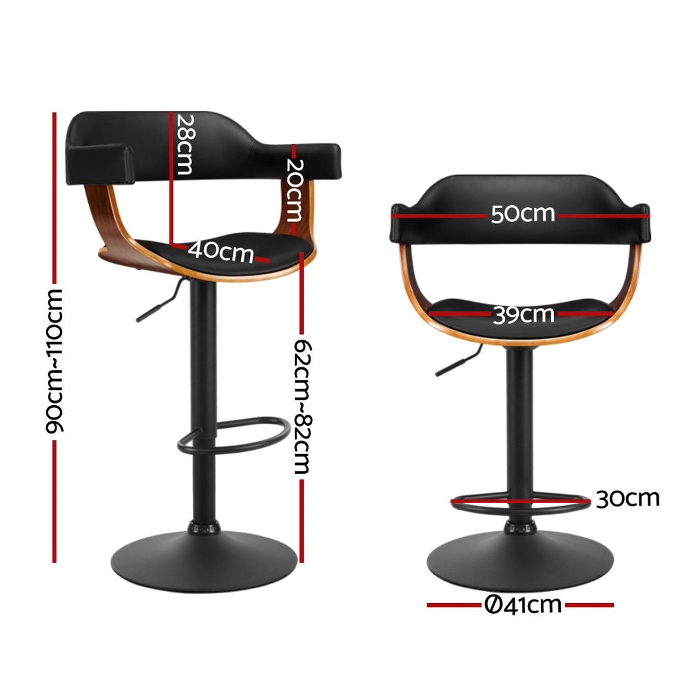 Ernst Leather Bar Stool Adjustable with Armrest (Set of 4) Black