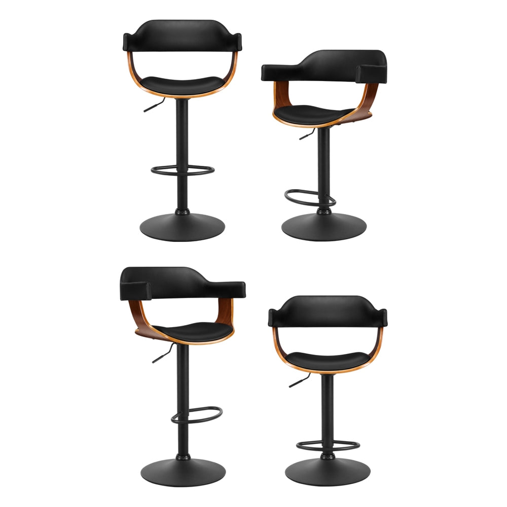 Ernst Leather Bar Stool Adjustable with Armrest (Set of 4) Black