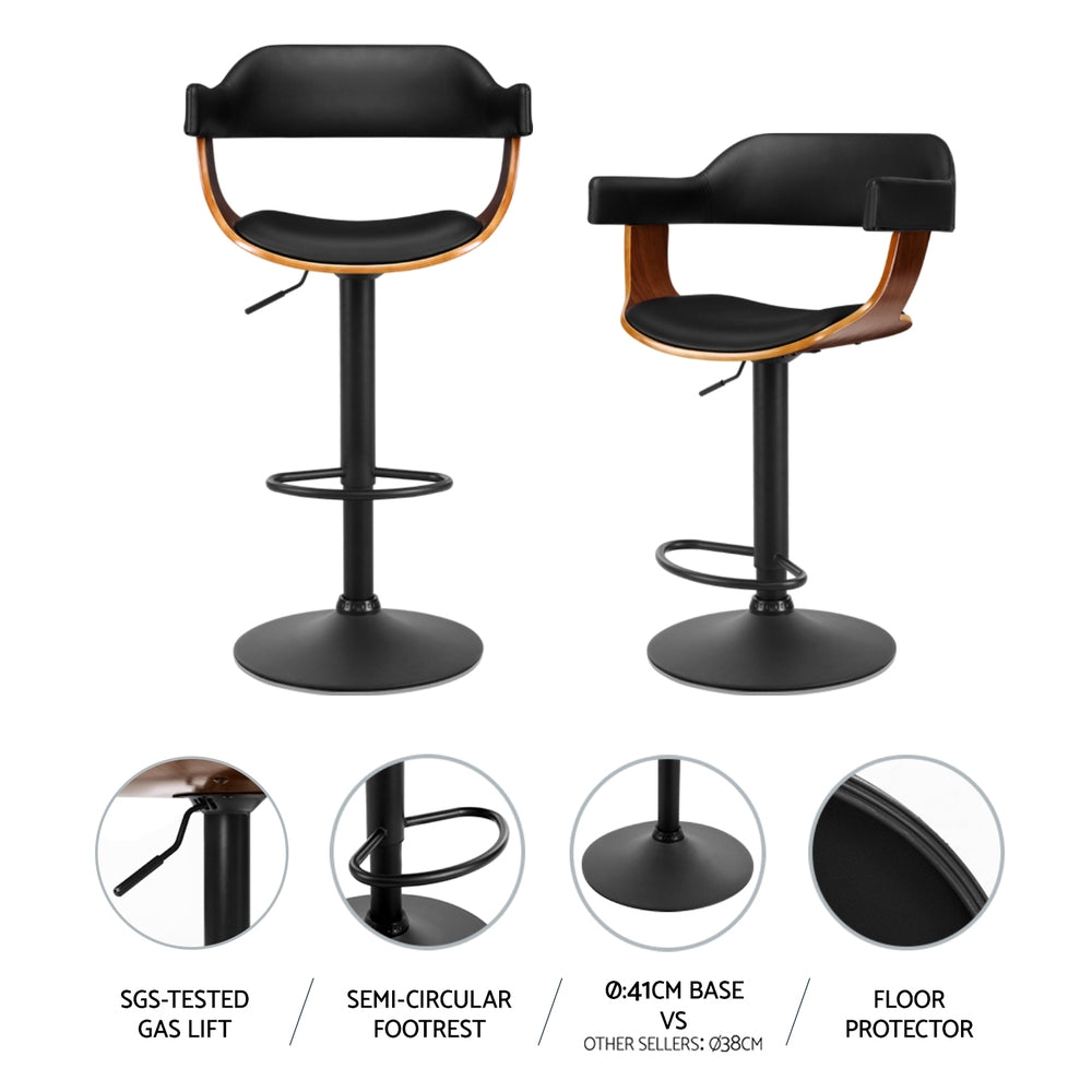 Ernst Leather Bar Stool Adjustable with Armrest (Set of 4) Black