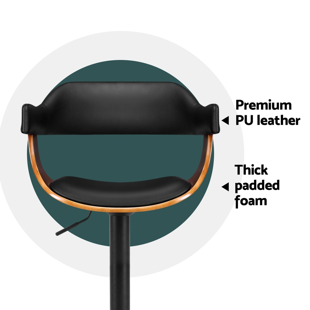 Ernst Leather Bar Stool Adjustable with Armrest (Set of 4) Black