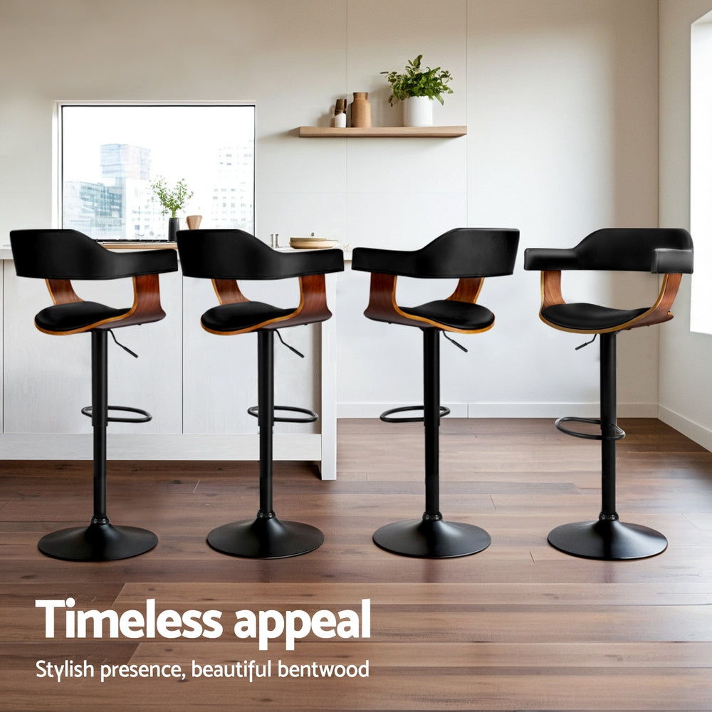 Ernst Leather Bar Stool Adjustable with Armrest (Set of 4) Black