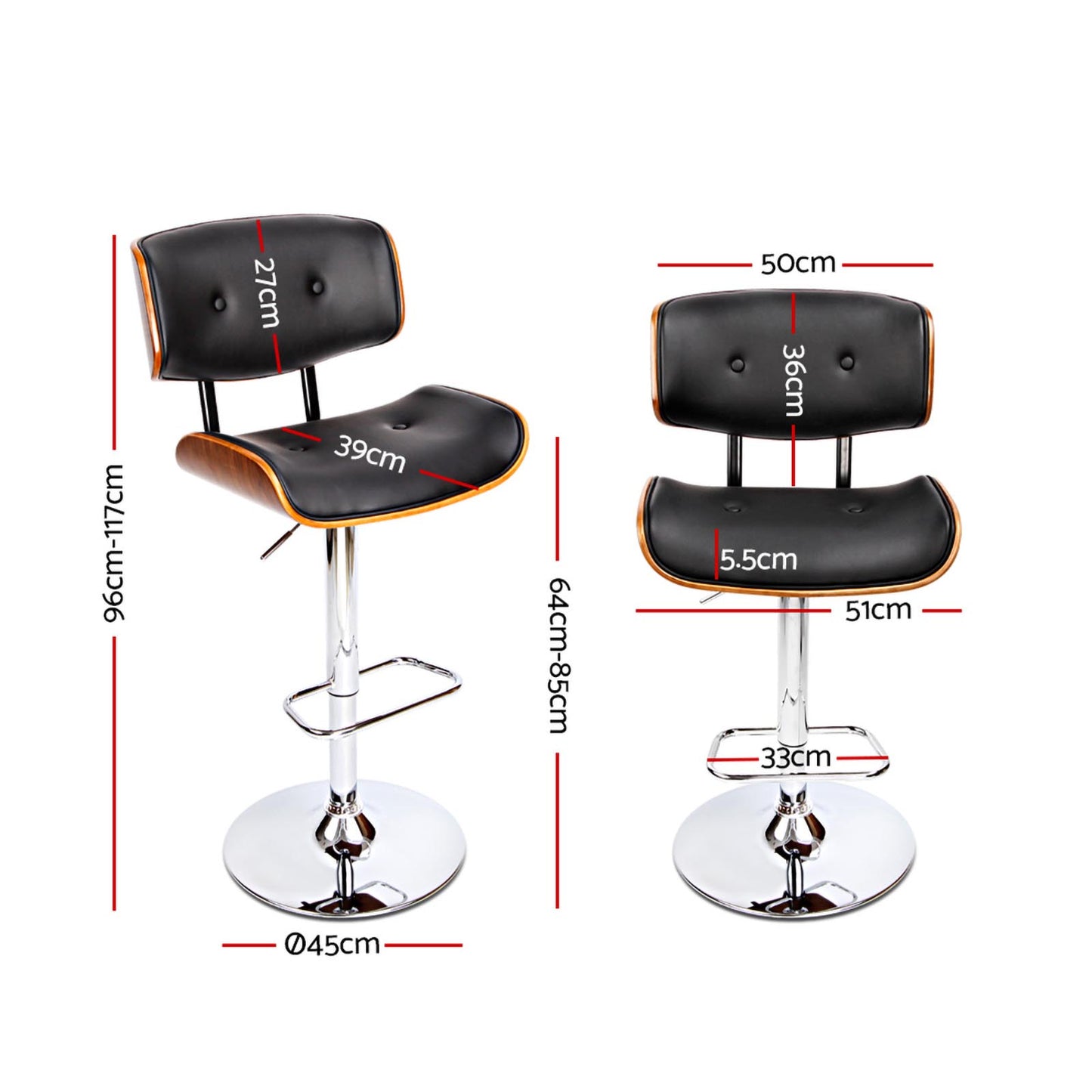 Flint Leather Bar Stool Adjustable Black
