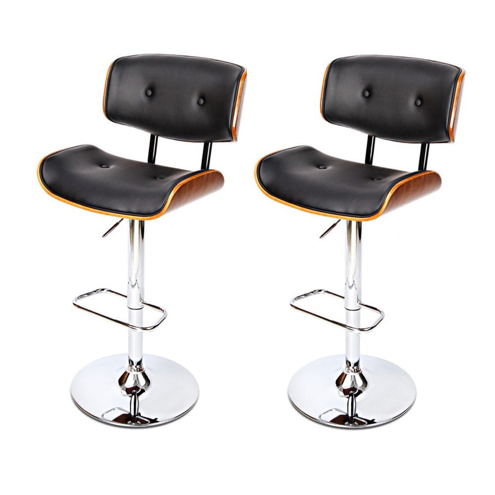 Kit Leather Bar Stool Adjustable (Set of 2) Black