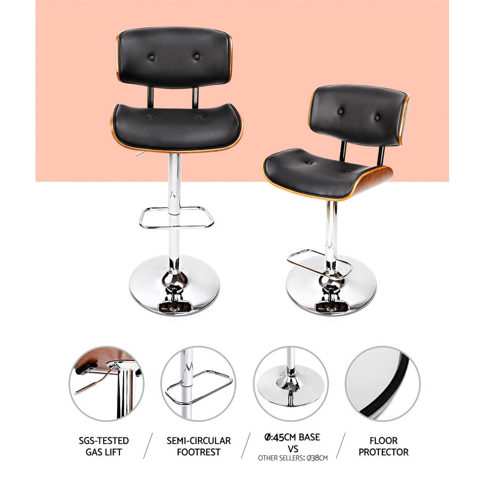 Kit Leather Bar Stool Adjustable (Set of 2) Black