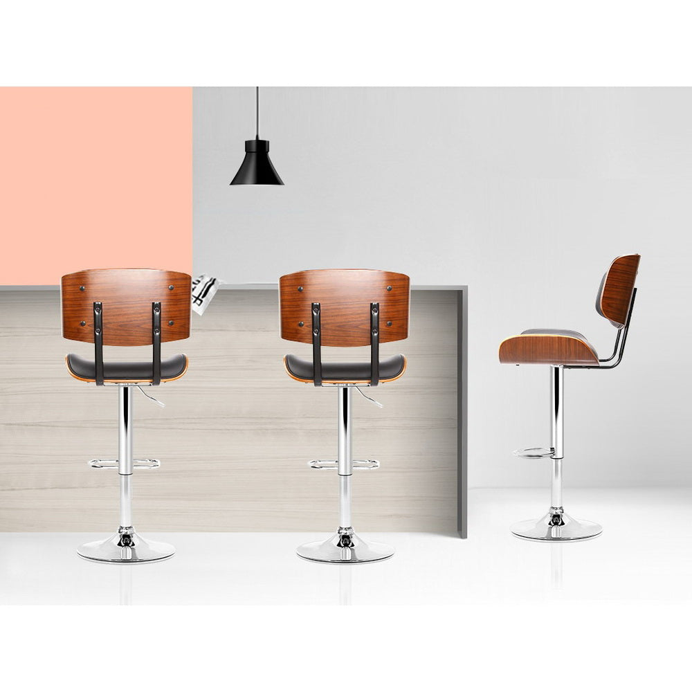 Kit Leather Bar Stool Adjustable (Set of 2) Black
