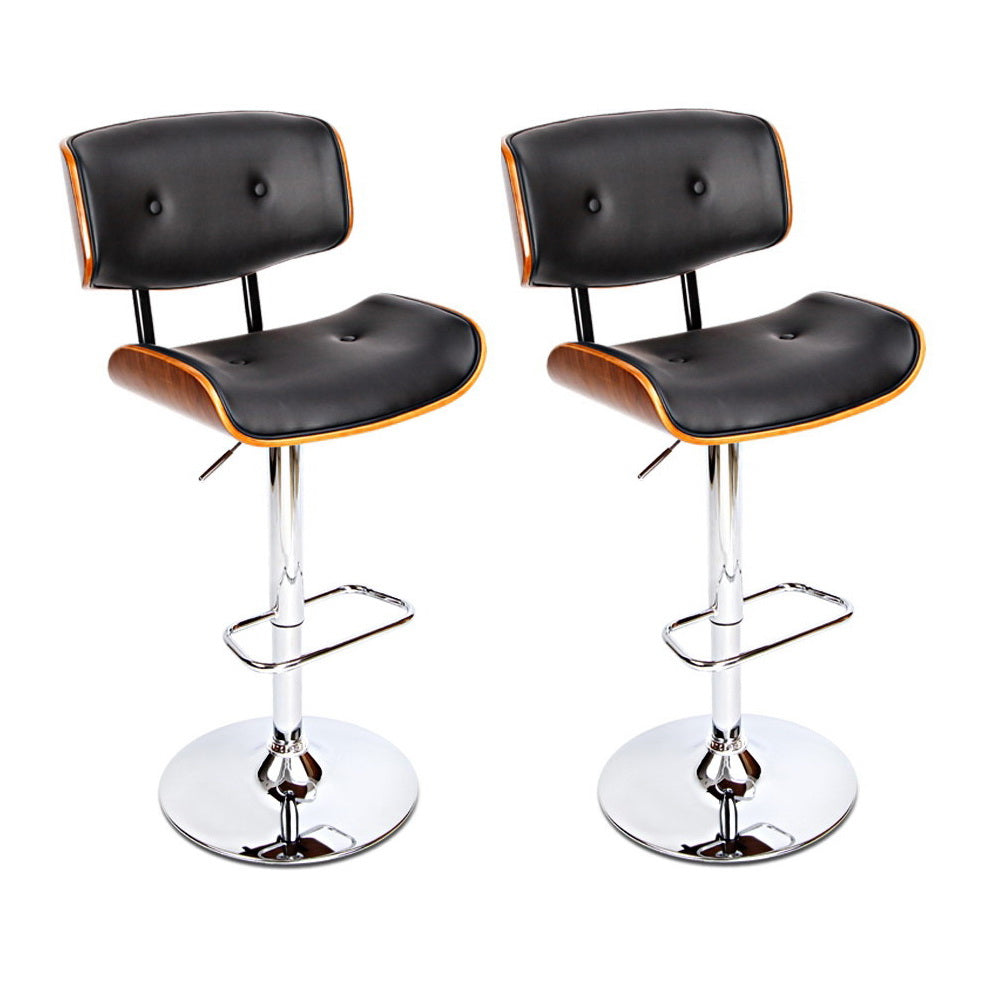 Kit Leather Bar Stool Adjustable (Set of 2) Black