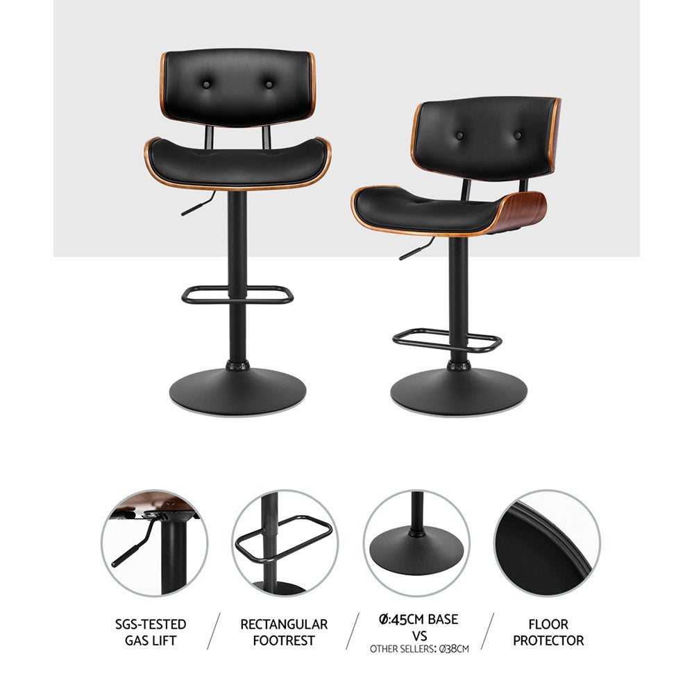 Toby Leather Bar Stool Adjustable (Set of 2) Black