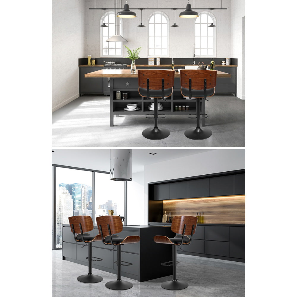 Toby Leather Bar Stool Adjustable (Set of 2) Black