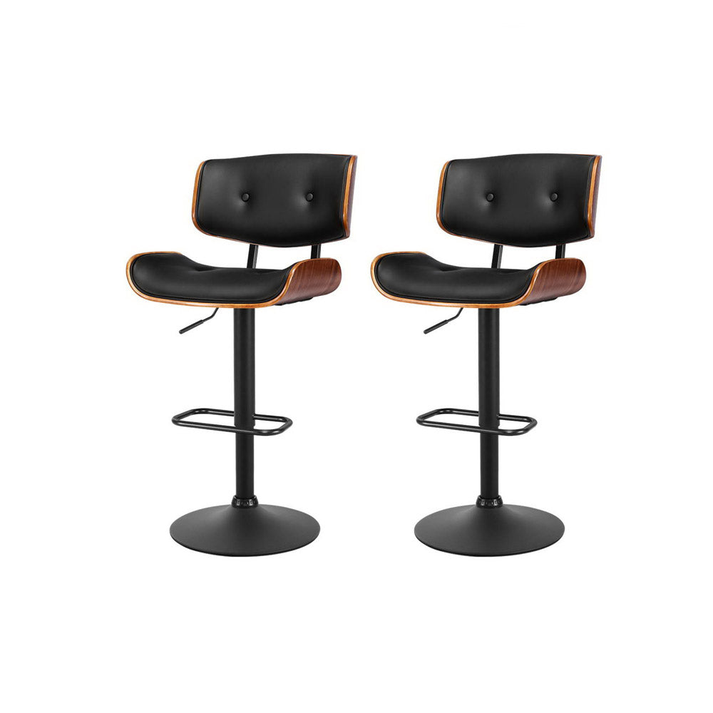 Toby Leather Bar Stool Adjustable (Set of 2) Black