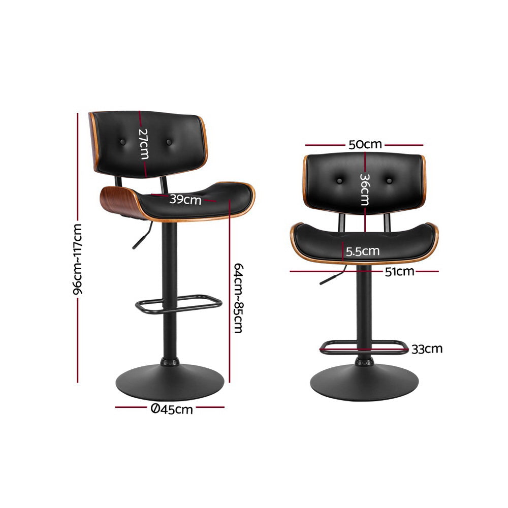 Leo Leather Bar Stool Adjustable (Set of 4) Black