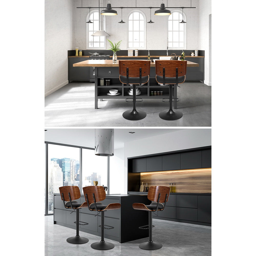 Leo Leather Bar Stool Adjustable (Set of 4) Black
