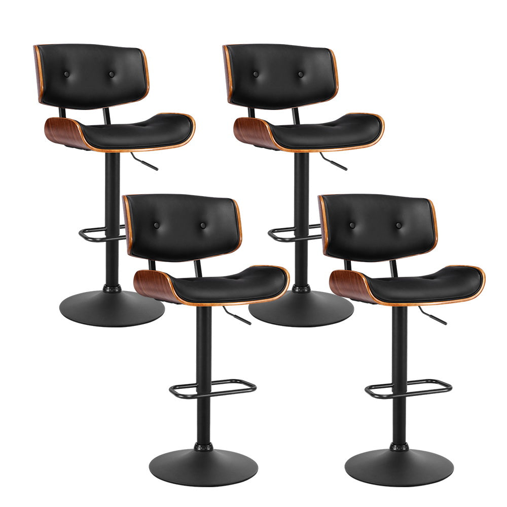 Leo Leather Bar Stool Adjustable (Set of 4) Black