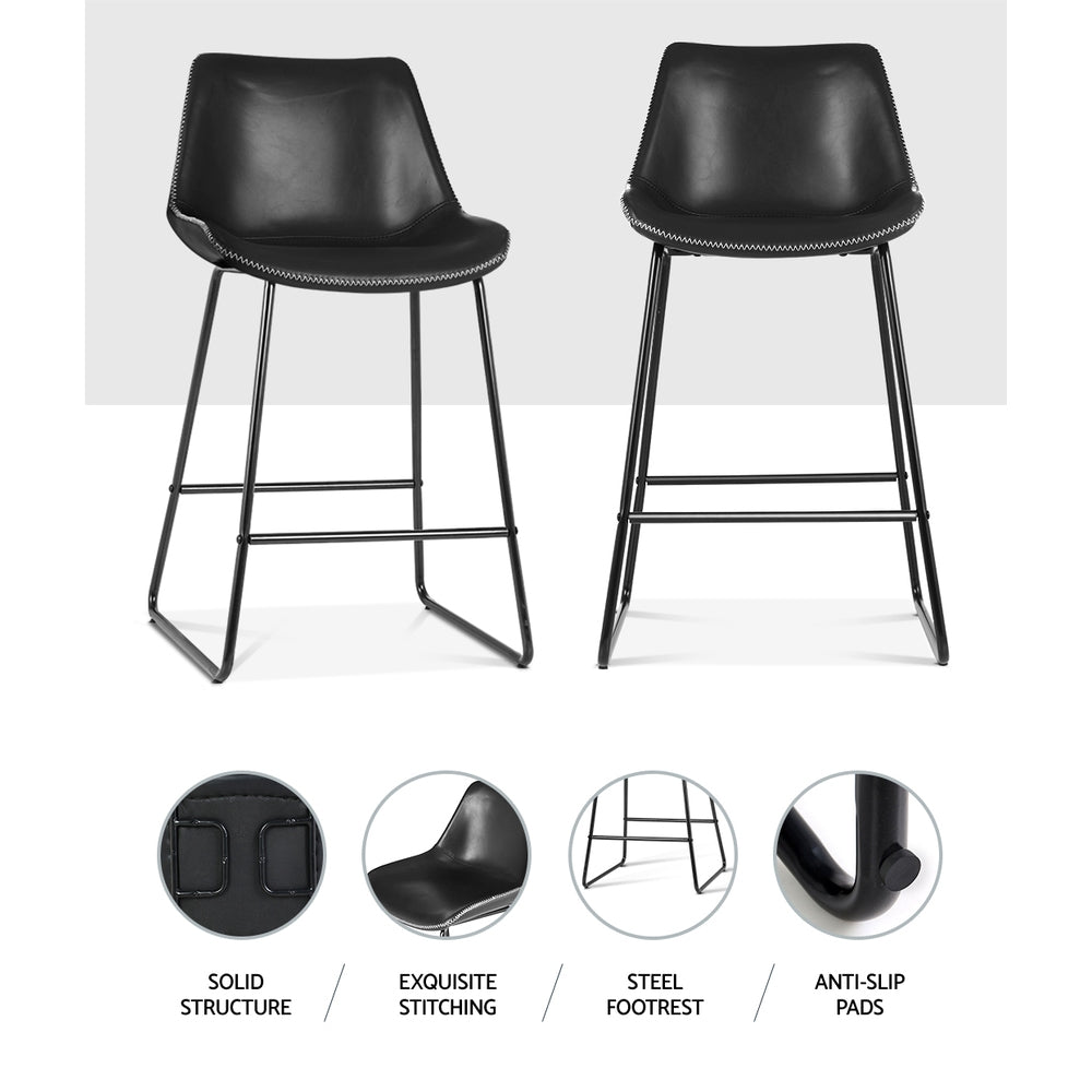 Eames Leather Counter Stool (Set of 2) Black