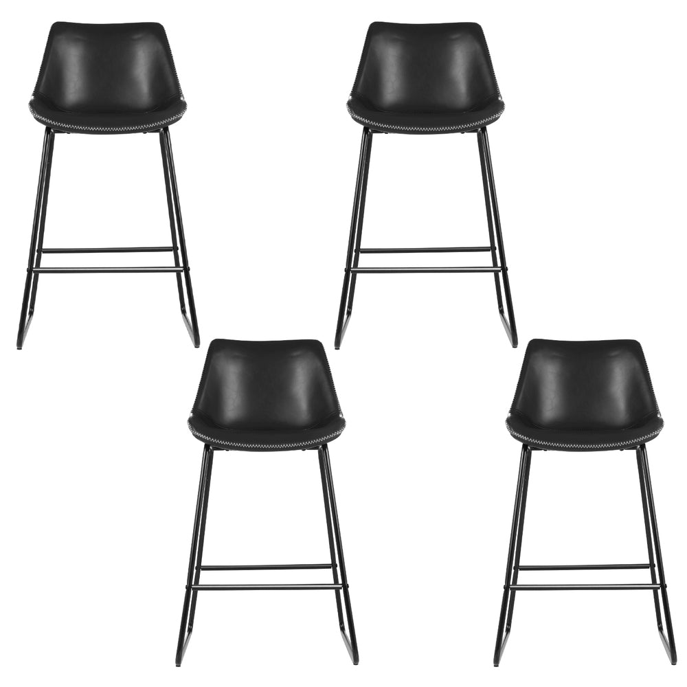 Tyler Leather Bar Stool Padded (Set of 4) Black