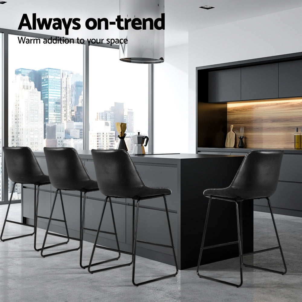 Tyler Leather Bar Stool Padded (Set of 4) Black