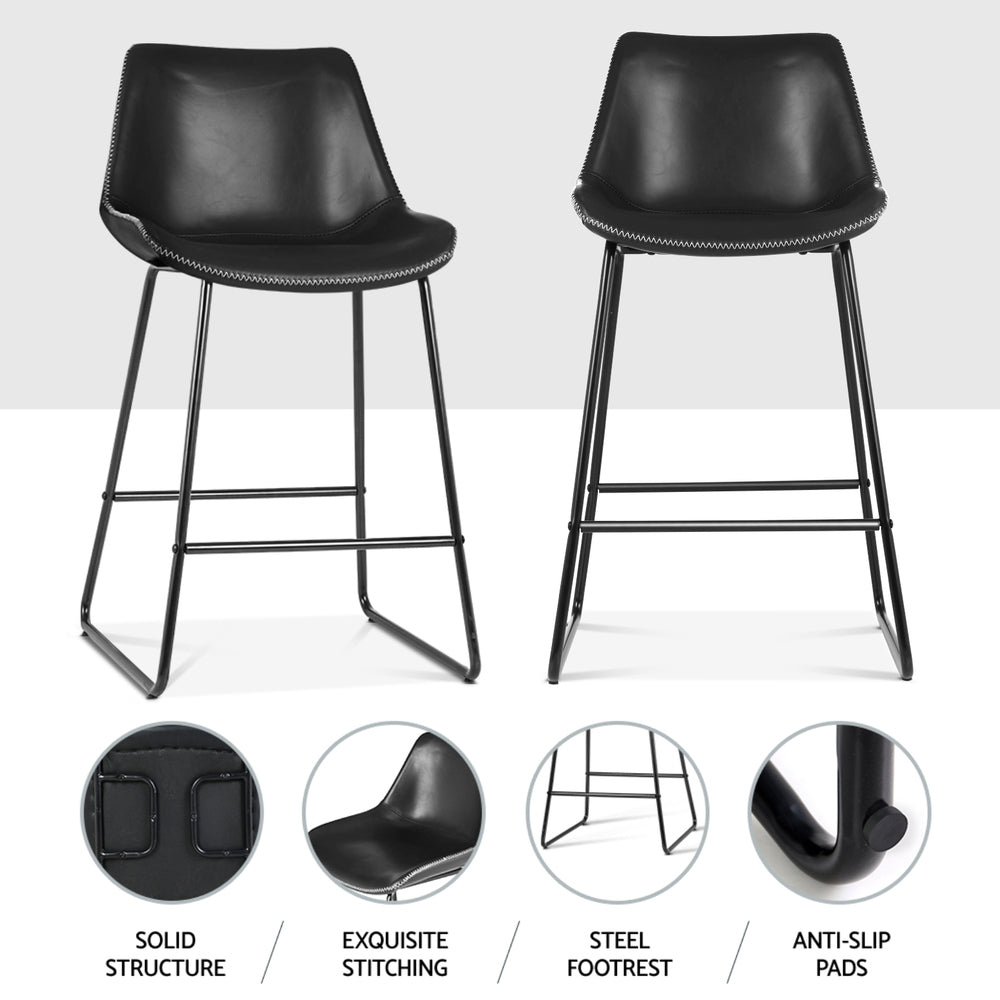 Tyler Leather Bar Stool Padded (Set of 4) Black