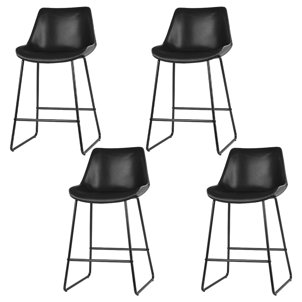 Tyler Leather Bar Stool Padded (Set of 4) Black