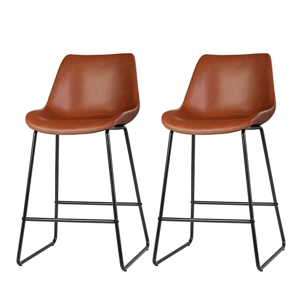 Lachlan Leather Counter Stool (Set of 2) Brown