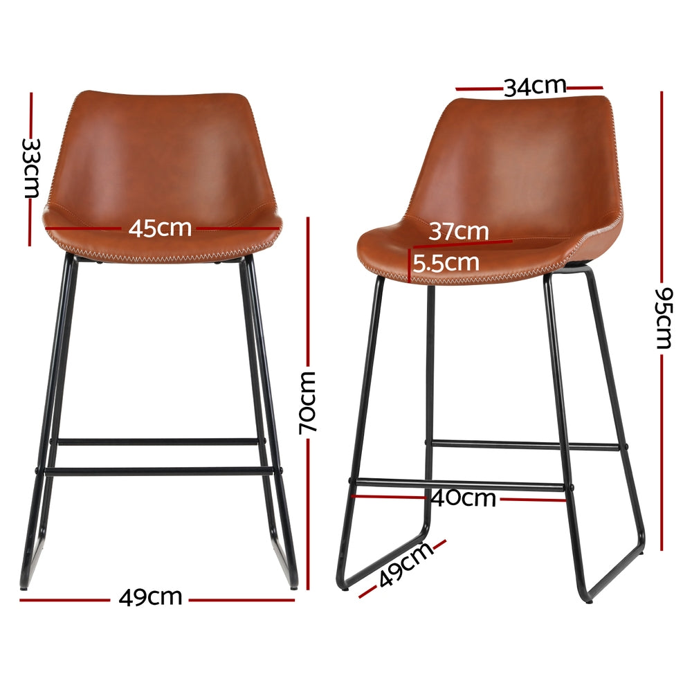 Jack Leather Bar Stool Padded (Set of 4) Brown