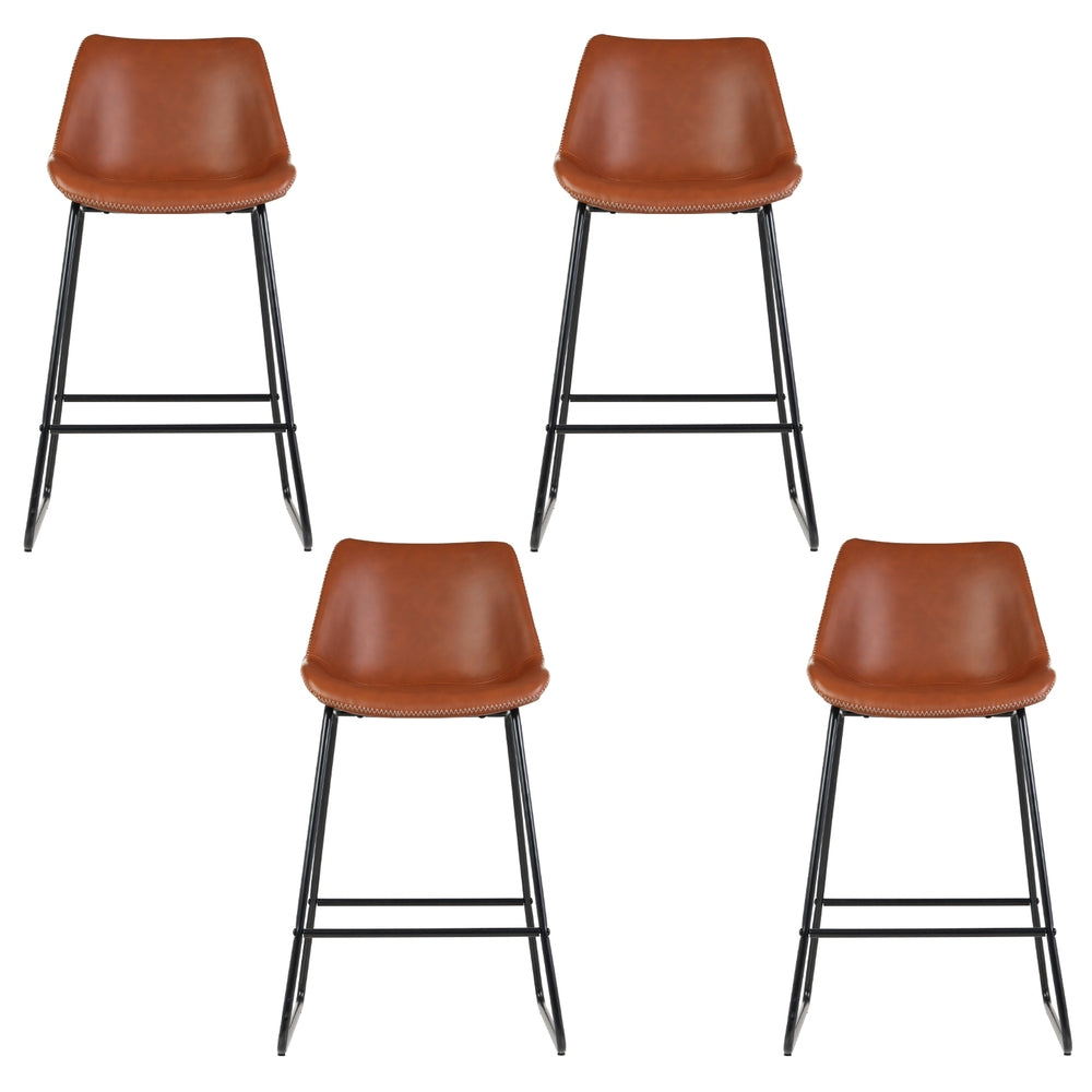 Jack Leather Bar Stool Padded (Set of 4) Brown