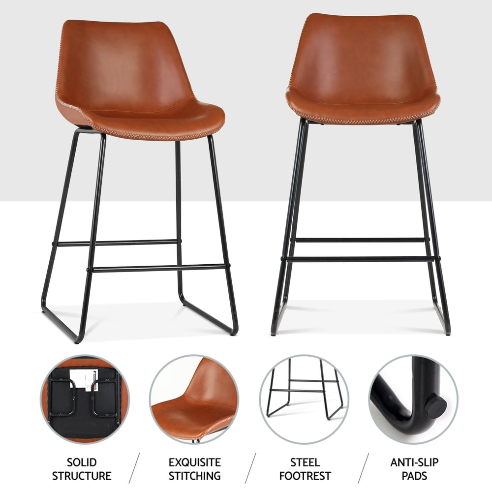 Jack Leather Bar Stool Padded (Set of 4) Brown