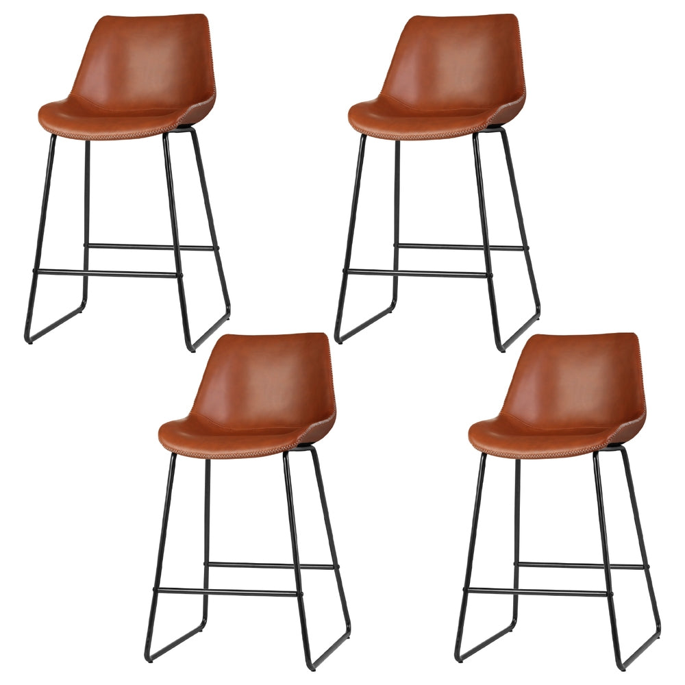 Jack Leather Bar Stool Padded (Set of 4) Brown