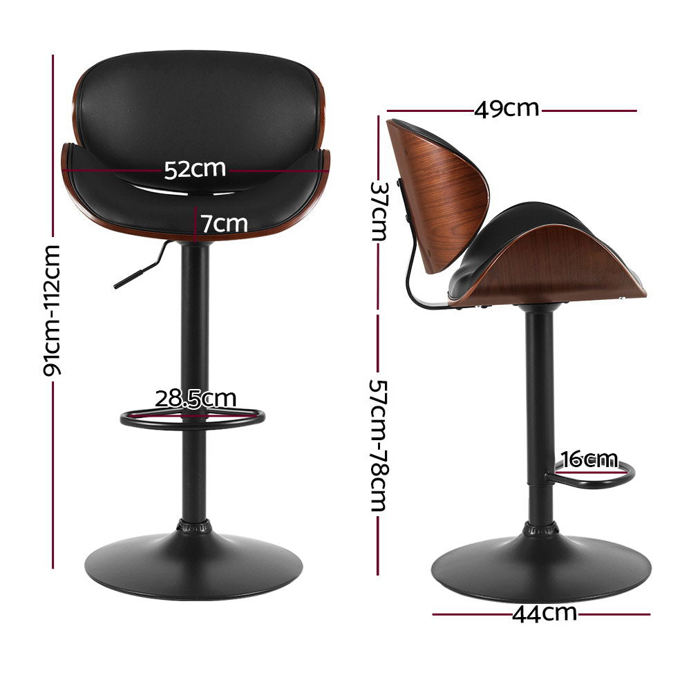 Yves Leather Bar Stool Swivel Adjustable (Set of 2) Black