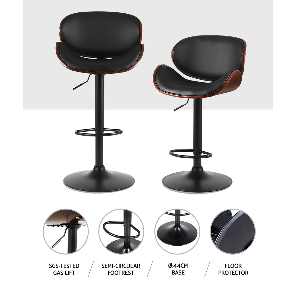Yves Leather Bar Stool Swivel Adjustable (Set of 2) Black