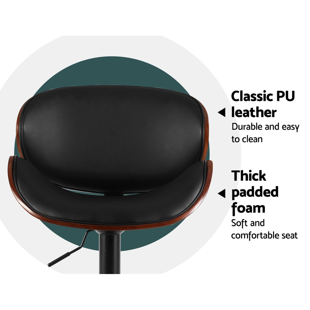 Yves Leather Bar Stool Swivel Adjustable (Set of 2) Black