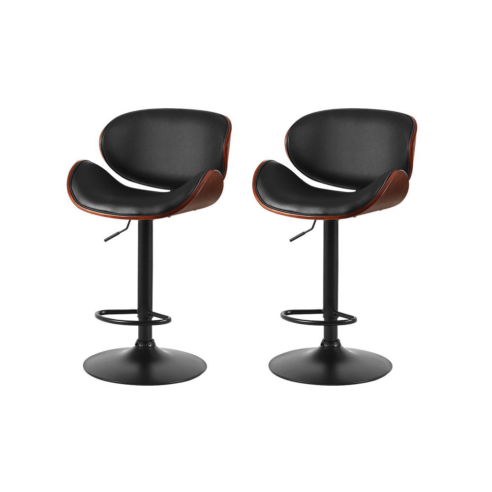 Yves Leather Bar Stool Swivel Adjustable (Set of 2) Black