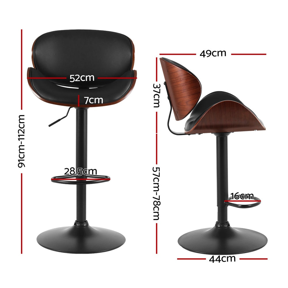 Kai Leather Bar Stool Adjustable Padded (Set of 4) Black