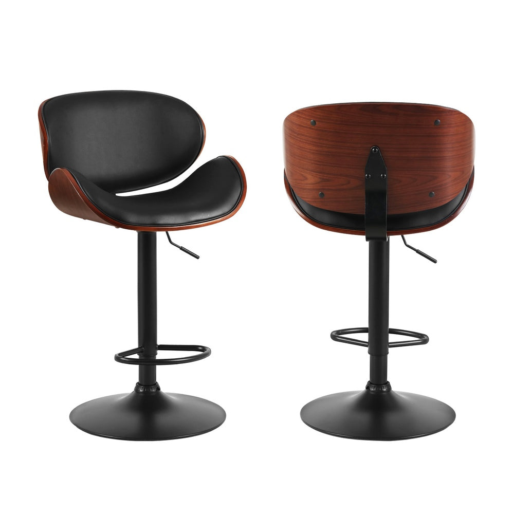 Kai Leather Bar Stool Adjustable Padded (Set of 4) Black