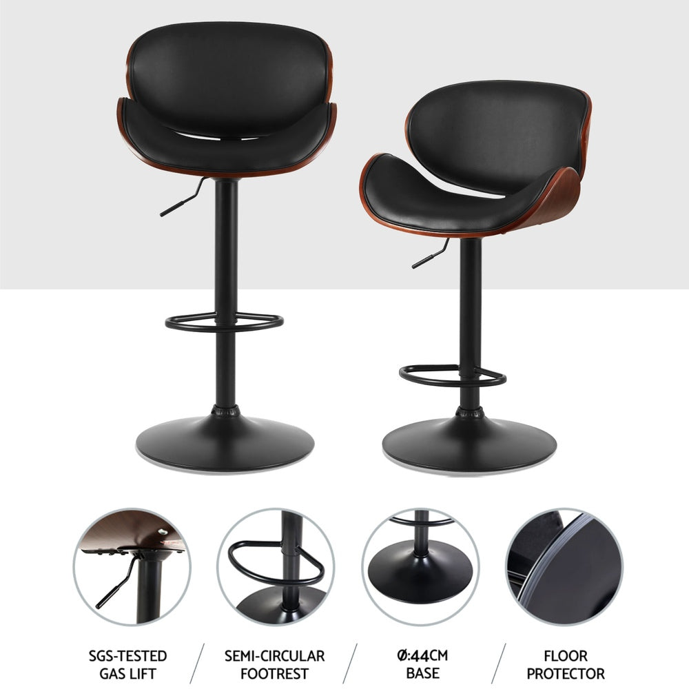 Kai Leather Bar Stool Adjustable Padded (Set of 4) Black