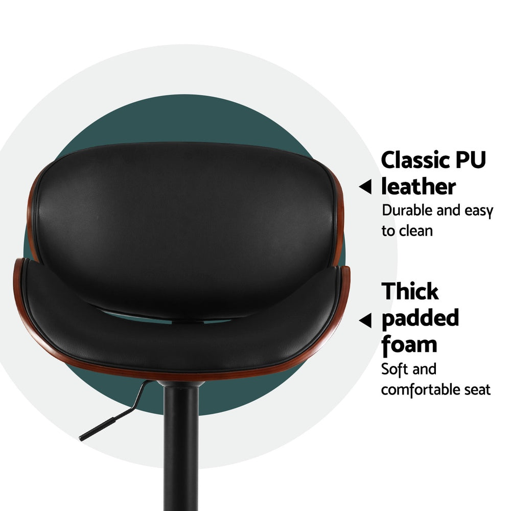 Kai Leather Bar Stool Adjustable Padded (Set of 4) Black