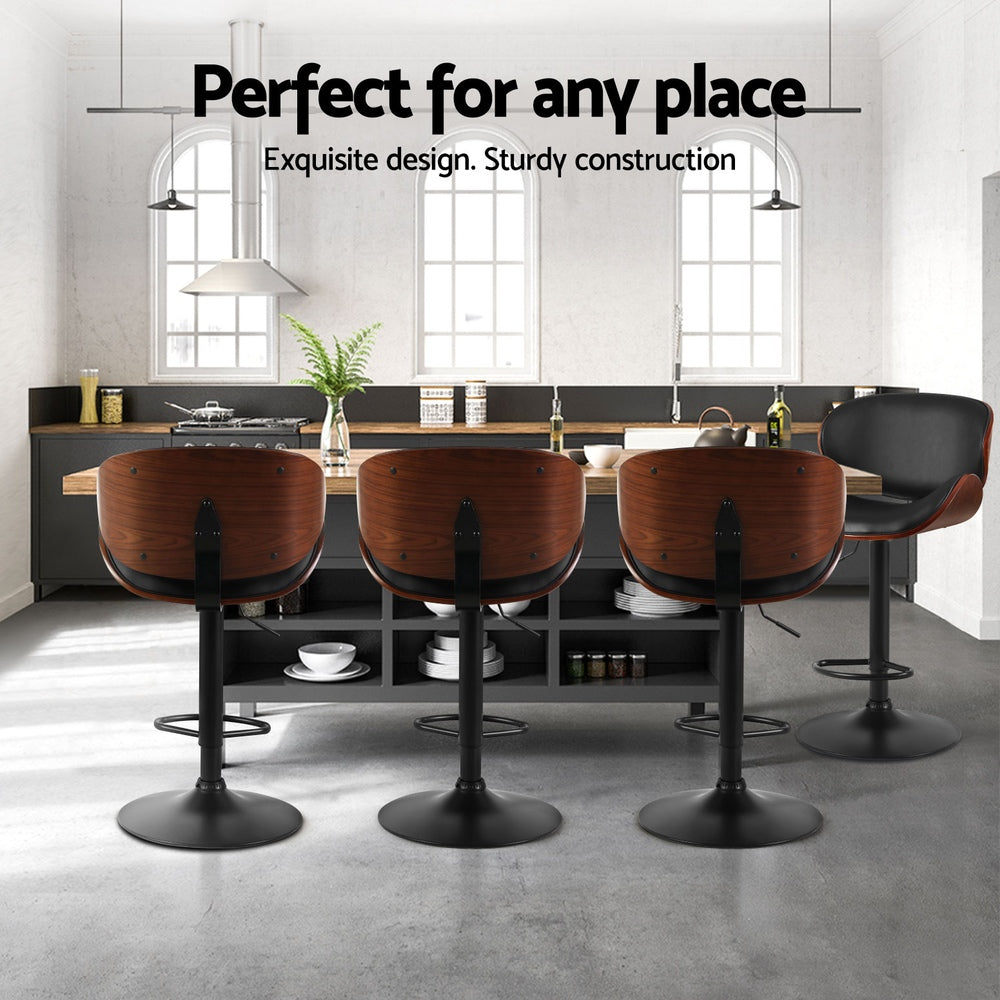 Kai Leather Bar Stool Adjustable Padded (Set of 4) Black