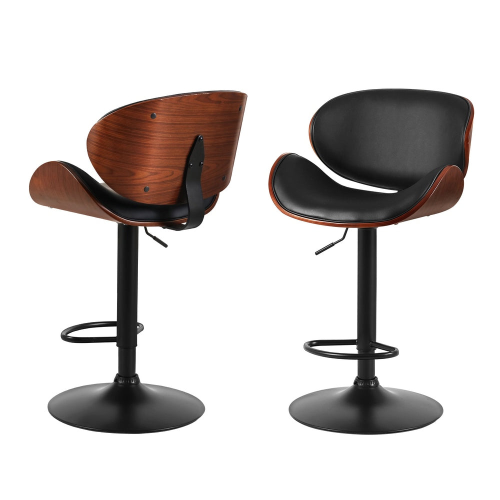 Kai Leather Bar Stool Adjustable Padded (Set of 4) Black