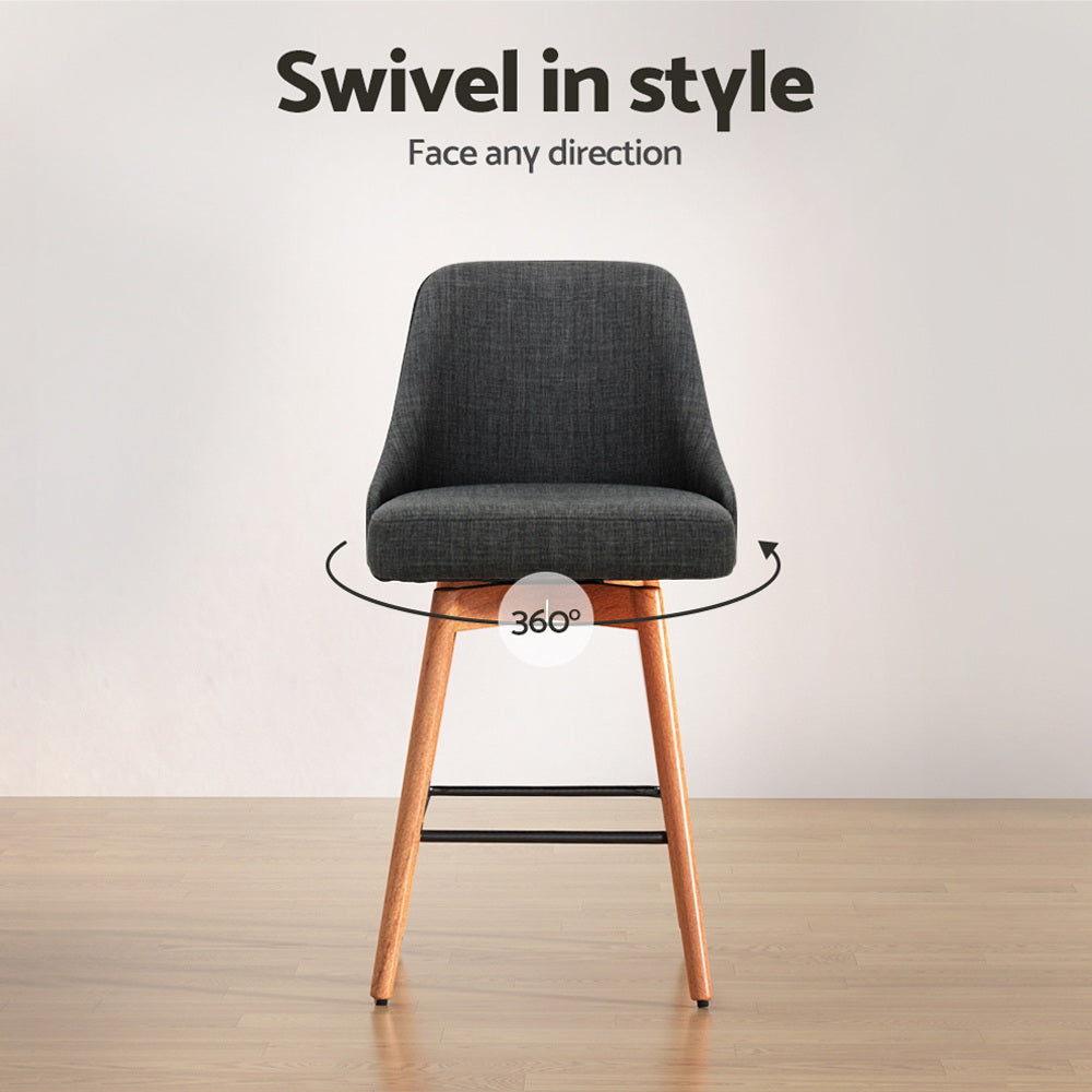Milo Wooden Bar Stool Swivel (Set of 2) Charcoal