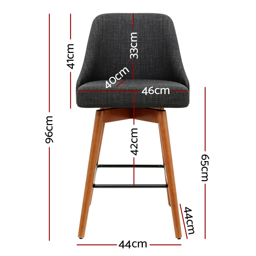 Piper Wooden Bar Stool Swivel (Set of 4) Charcoal