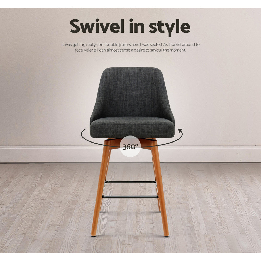 Piper Wooden Bar Stool Swivel (Set of 4) Charcoal