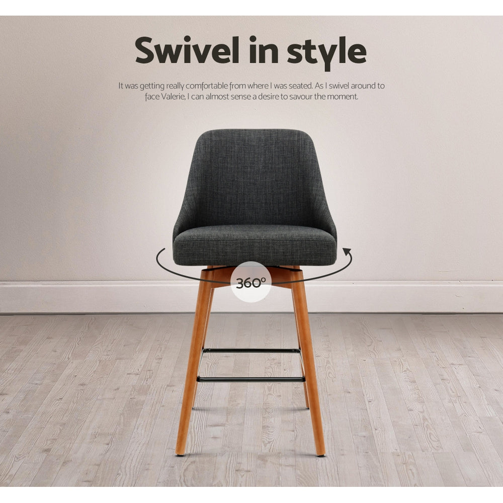 Piper Wooden Bar Stool Swivel (Set of 4) Charcoal