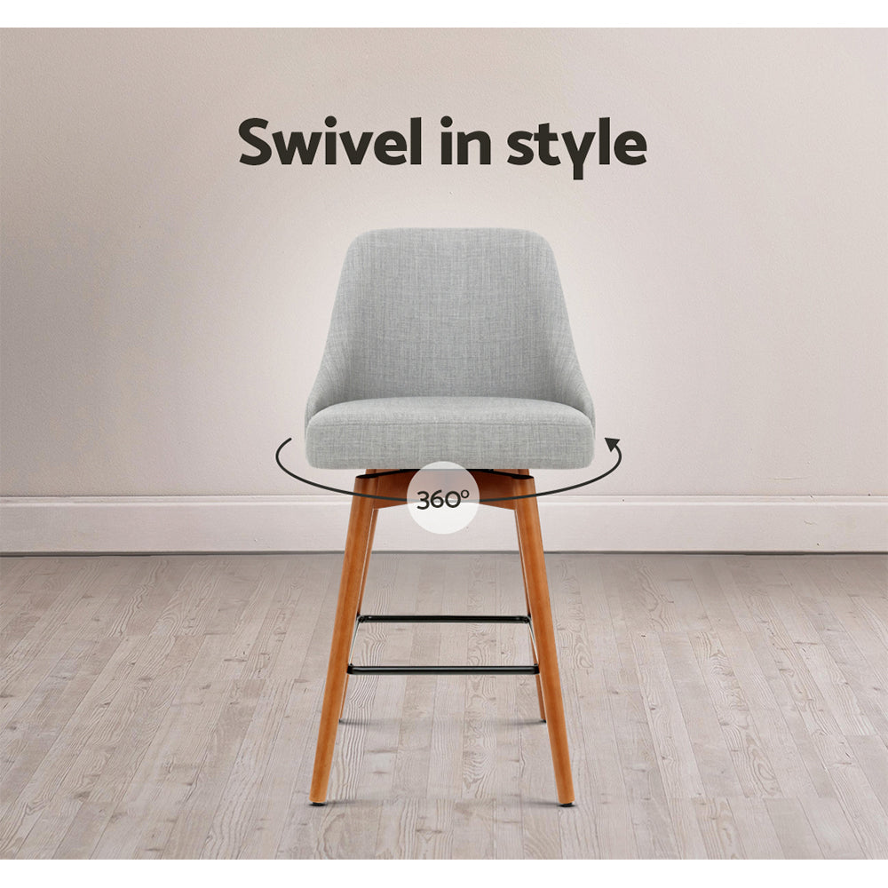 Benson Wooden Bar Stool Swivel (Set of 2) Grey