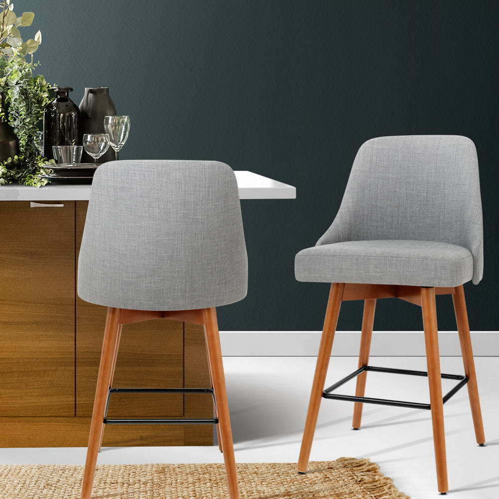 Benson Wooden Bar Stool Swivel (Set of 2) Grey