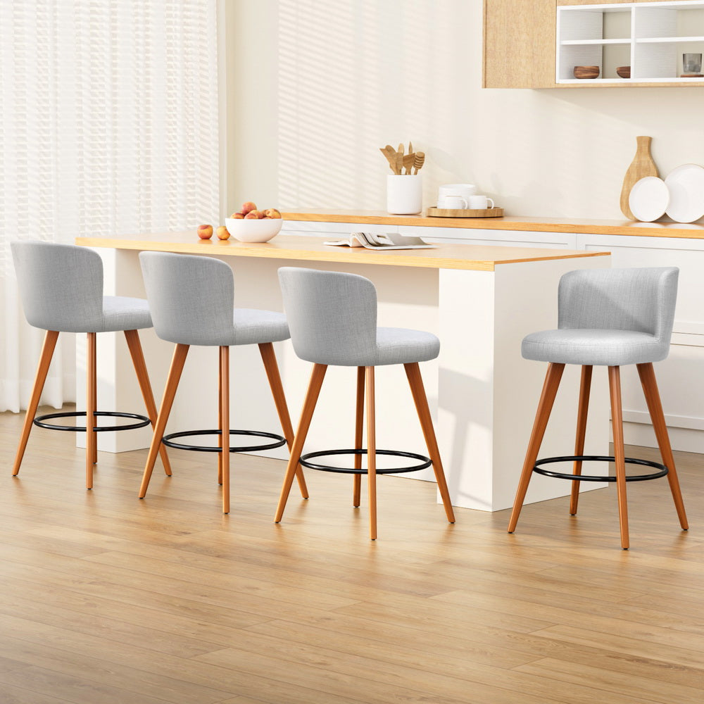 Piet Fabric Bar Stool Padded (Set of 4) Grey