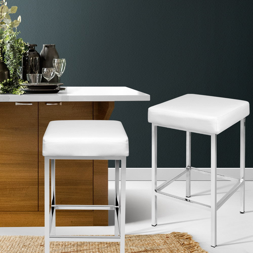 Vale Leather Bar Stool Padded (Set of 2) White