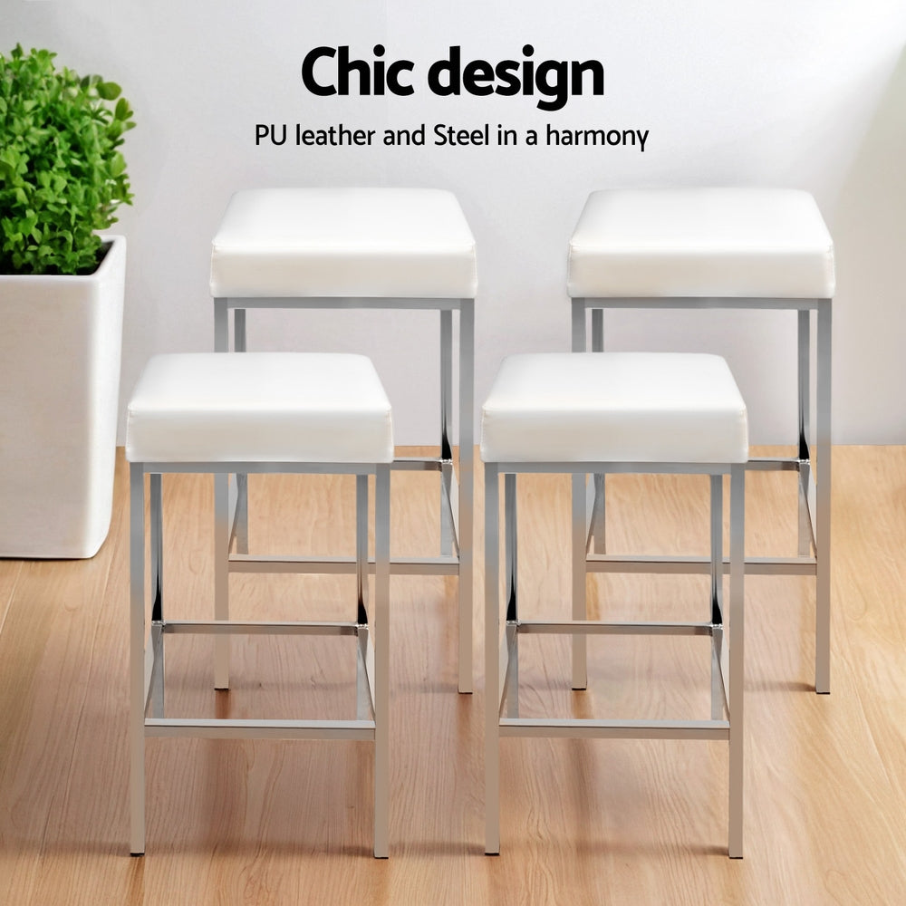 Pike Leather Bar Stool Padded (Set of 4) White