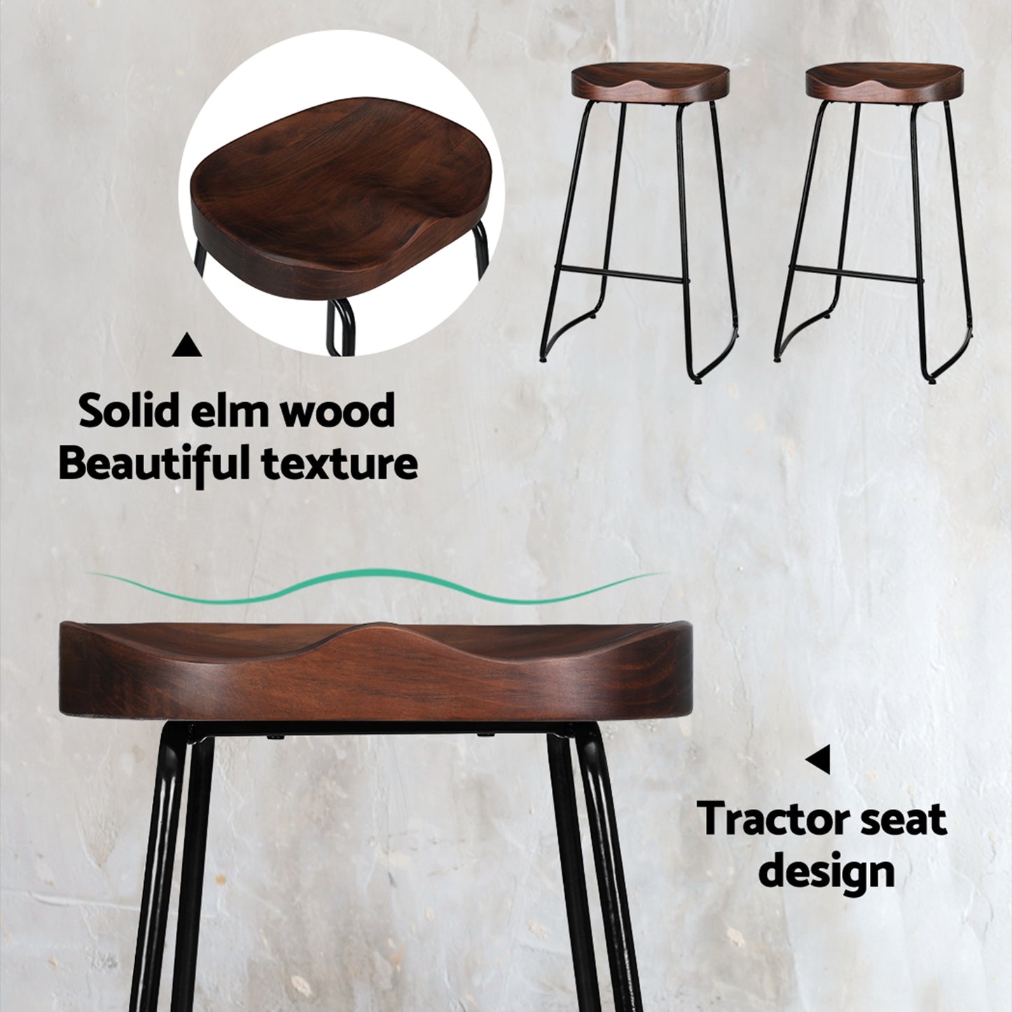 Glen Bar Stool Tractor Seat (Set of 2) Black 75cm